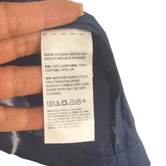 Chicos Blue & White Tie-Dye Linen Open Front Duster Jacket Size 2 (US 12/14) - Picture 4 of 14